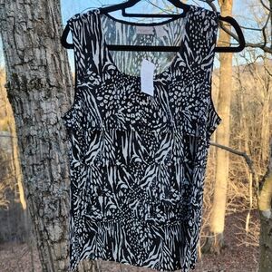 NWT Black and White Animal Print Tiered Sleeveless Top
